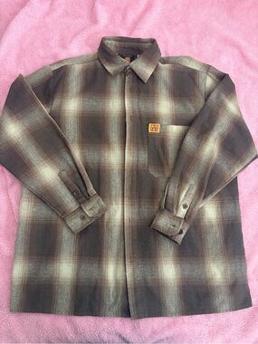 Men's Brown Plaid Button-Down Shirt - Casual Long Sleeve
